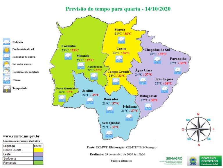 Chuvas generalizadas serão marca da segunda quinzena de outubro em Mato